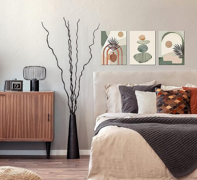 ZHAOSHOP Boho Art Wall-Decor - Green Canvas Wall Art For Bedroom - 3 Piece Wall Art Decor Stretched and Framed Ready To Hang Size 16" x 12"