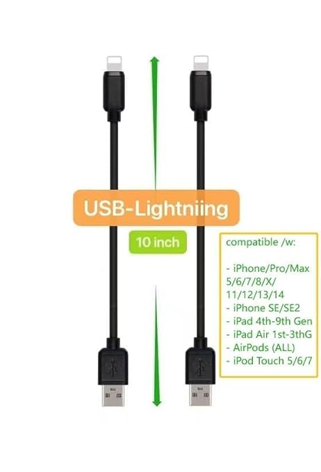 10-Pack Multi Short USB Cables & TypeC-C Cables for Charging Stations Compatible/w iPhone16 &15, iPhone5-14/ iPads/iPad mini/iPad Pros/Samsung Moblies & Tablets/Pixel & Nexus/HTC/Sony(Black)