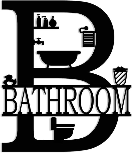 XORT Bathroom Signs Metal Wall Decor, Metal Bathroom Wall Art, Funny Bathroom Sign for Modern Home Decorations. (Black - 10 x 12 inch)
