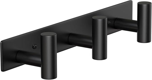 Wall Mounted Coat Rack-3 Hooks, Heavy Duty Stainless Steel Hook Rail for Towel Coat Hat Purse Bag Jacket, Towel Hooks for Entryway Bathroom Kitchen (Black 3 Hooks - 1 Pack)