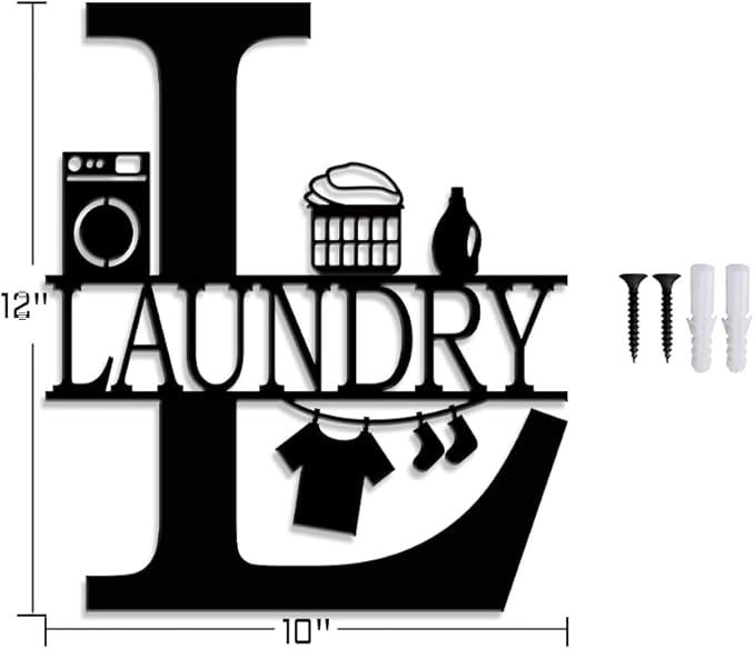 XORT Laundry Room Decor for Wall Farmhouse Laundry Sign, Vintage Metal Laundry Sign for Laundry Room Shelf Laundry Wall Art. (Black - 10 x 12 inch)