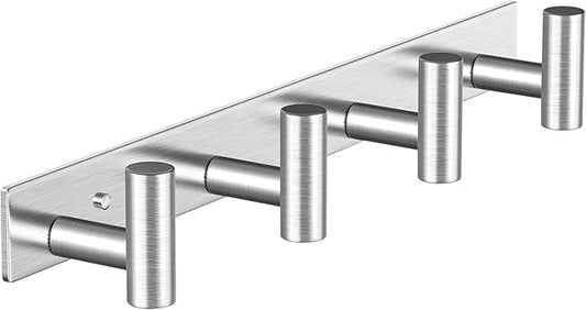 Wall Mounted Coat Rack-4 Hooks, Heavy Duty Stainless Steel Hook Rail for Towel Coat Hat Purse Bag Jacket, Towel Hooks for Entryway Bathroom Kitchen (Silvery 4 Hooks - 1 Pack)