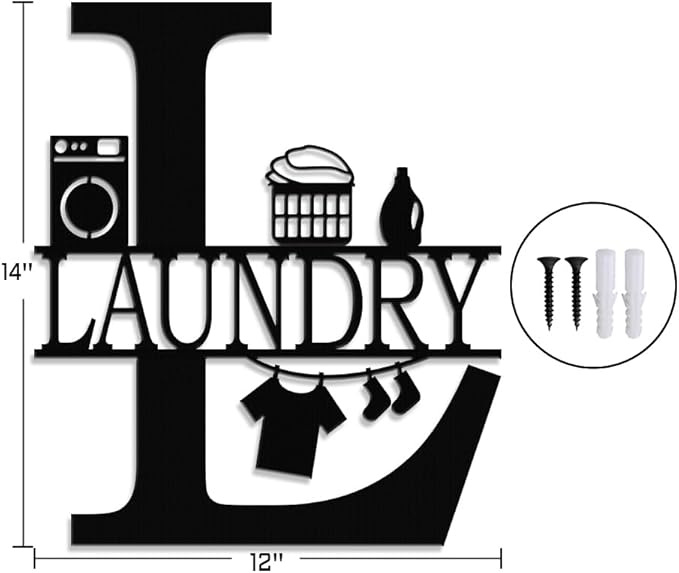 XORT Laundry Room Decor Sign, Vintage Metal Laundry Sign Wall Art for Modern Home, Kitchen, Bathroom Hanging Decoration. (Black - 12 x 14 inch)