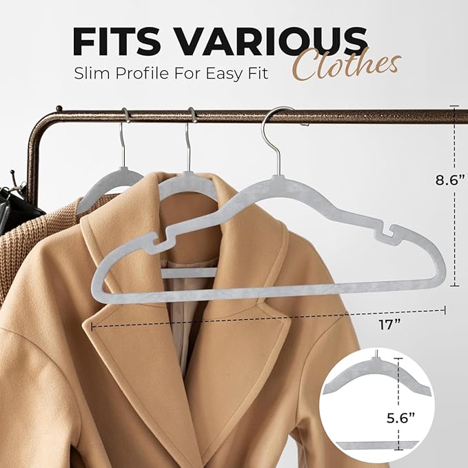 100 Pack Velvet Hanger for Shirt Pants Dresses Skirts Suits Jackets - Slim Space Saving Design - Standard Coat Hanger - Sturdy & Durable Design with Shoulder Grooves Hook - Ivory