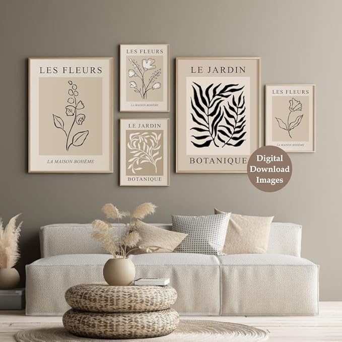 12x16in Unframed Neutral Botanical Wall Art Set of 3,Vintage Floral Exhibition Poster,Boho Wall Décor,Real Quality Canvas Paintings Decoration in Bathroom,Living Room,Bedroom