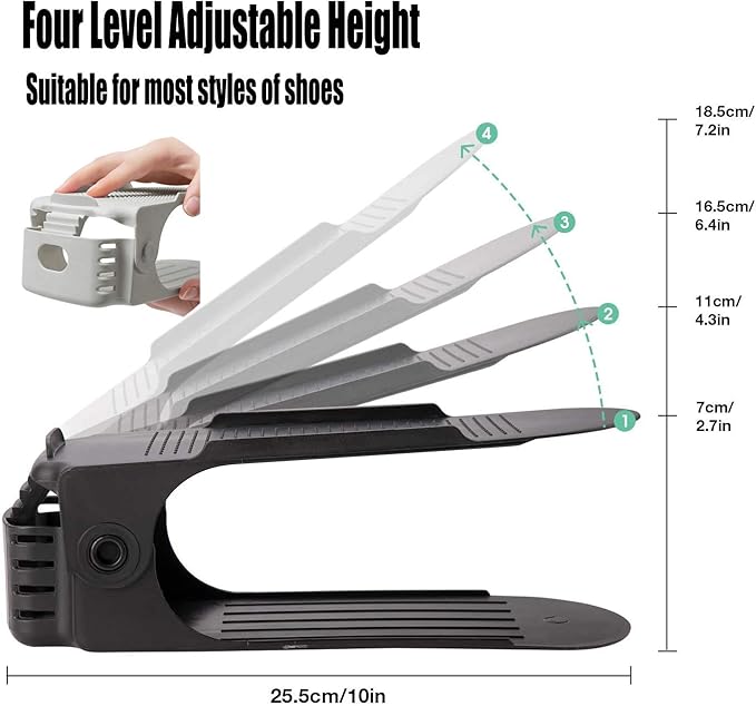 12 Pack Shoe Slots Organizer, Adjustable Double Layer Shoe Stack Sandals Rack, 50% Space-Saving Storage Shoe Stacker Holder for Closet Organization