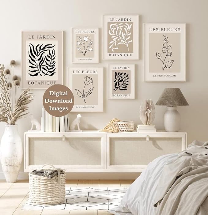 12x16in Unframed Neutral Botanical Wall Art Set of 3,Vintage Floral Exhibition Poster,Boho Wall Décor,Real Quality Canvas Paintings Decoration in Bathroom,Living Room,Bedroom