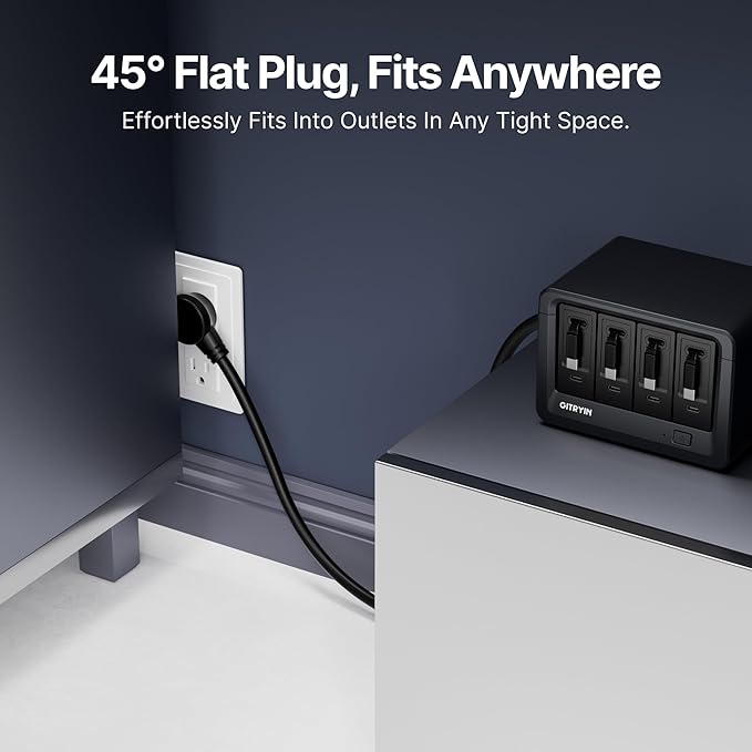 12-in-1 Desktop Charging Station with 4 Retractable Type-C Wall Chargers, 40W USB-C Power Strip with Flat Plug, Extension Cord with 1020J Surge Protection for Home Office