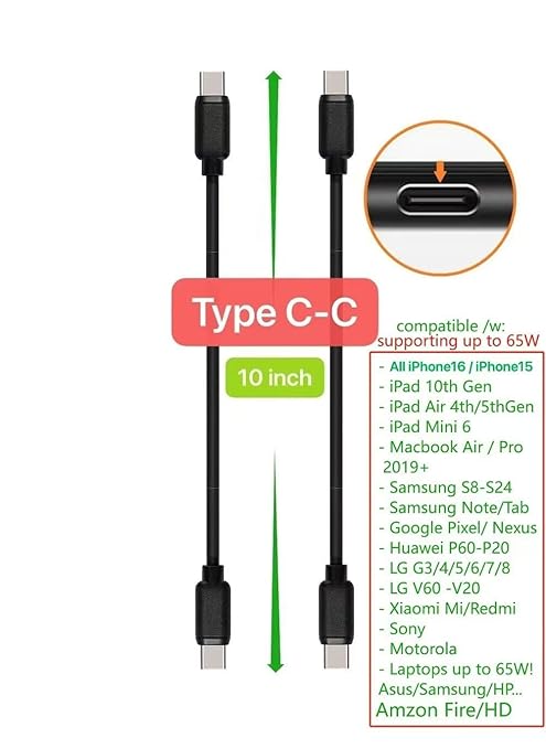 10-Pack Multi Short USB Cables & TypeC-C Cables for Charging Stations Compatible/w iPhone16 &15, iPhone5-14/ iPads/iPad mini/iPad Pros/Samsung Moblies & Tablets/Pixel & Nexus/HTC/Sony(Black)