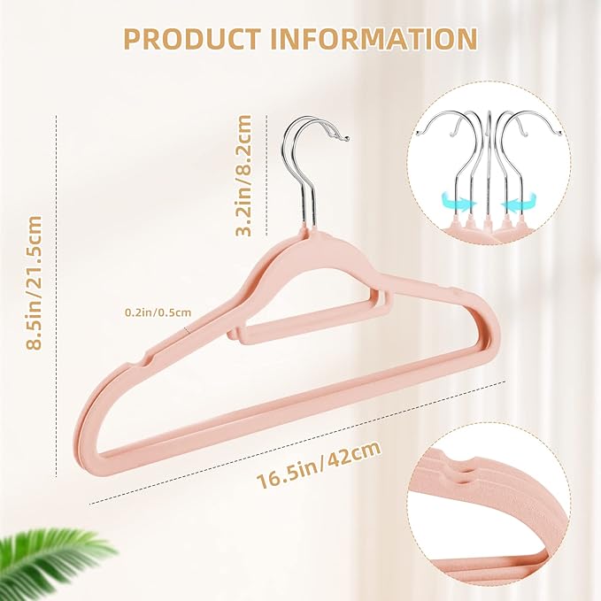Velvet Clothing Hangers Non-Slip Pink Suit Hanger Space Saving Clothes Hanger Heavy Duty Adult Hanger Hangers with 360°Swivel Hook 20 Pack