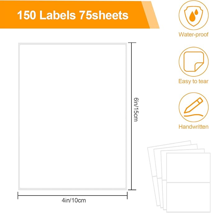 150 Pcs Labels for Storage Bins, 6 X 4 Inch Removable Labels for Storage Bins, Tear Resistant No Residue Storage Bin Labels, Matte White Blank Box Labels for School, Home, Business