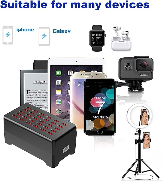 150W 30-Port Multi-Device USB Charging Station - Supports simultaneous Charging for Smartphones, Tablets, smartwatches and Other USB-Powered Devices.(30 Port Charger Station-Black)