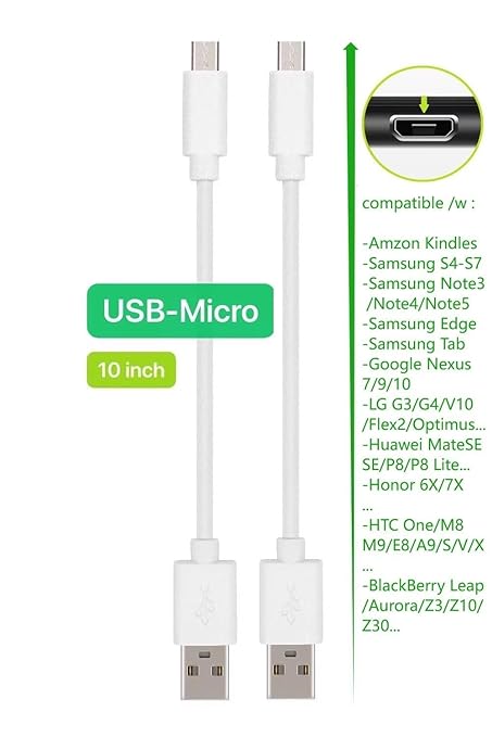 10-Pack Multi Short USB Cables & TypeC-C Cables for Charging Stations Compatible/w iPhone16/15, iPhone5-14/ iPads/iPad mini/iPad Pros/Samsung Moblies & Tablets/Pixel & Nexus/HTC/Sony(White)