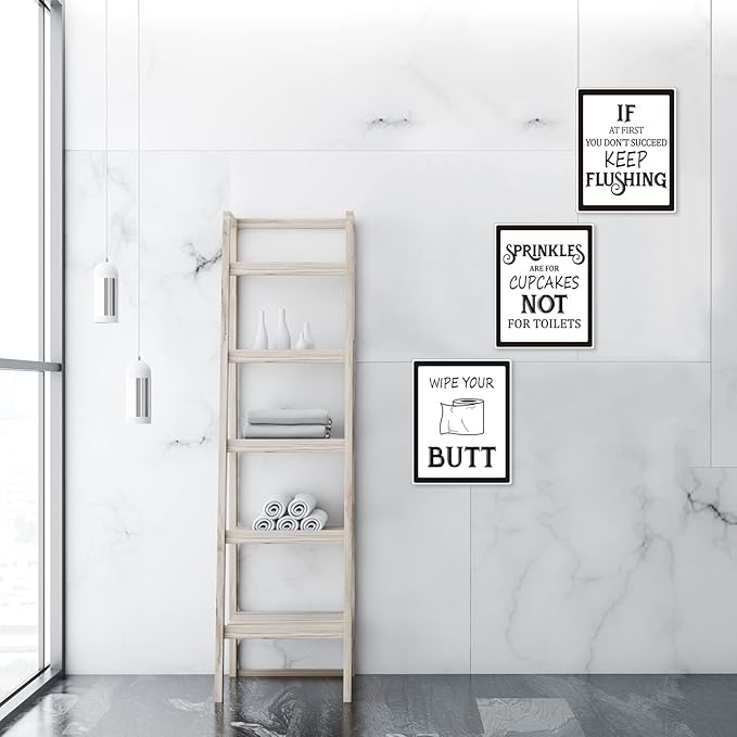 Zonon 9 Pieces Bathroom Wall Decor, Funny Vintage Bathroom Signs Washroom Quotes Sayings Art Prints Washroom Posters for Wall Restroom Toilet Decoration Pictures, Unframed(Black Font)