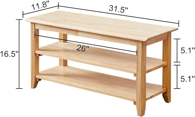 XKZG Storage Bench Wooden Shoe Rack Bench Simple Style Wood Entryway Bench (Natural,31.5")