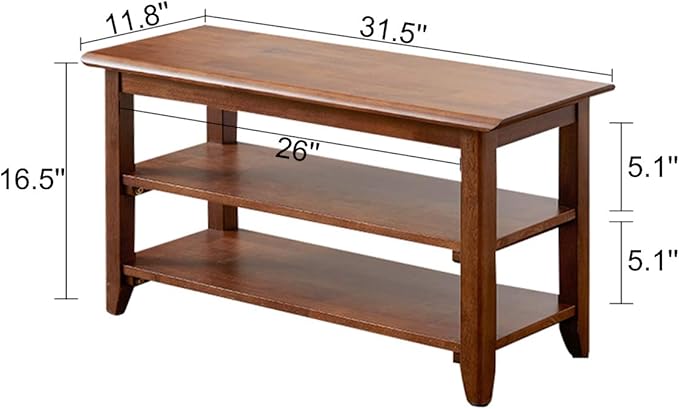 XKZG Storage Bench Wooden Shoe Rack Bench Rustic Solid Wood Entryway Bench (Brown,31.5")