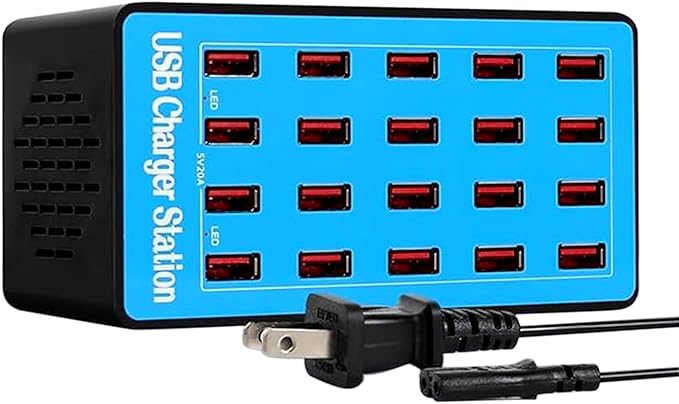 100W 20-Port Multi-Device USB Charging Station - Supports simultaneous Charging for Smartphones, Tablets, smartwatches and Other USB-Powered Devices.(20 Port Charger Station-Blue)
