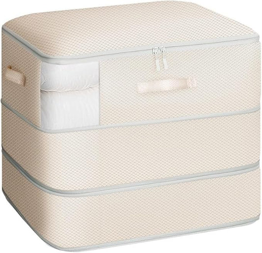 1 Pack Compression Storage Bags - 110L Large Capacity Comforter Storage Bag, 3-Layer Washable Ultra Space Saving Self Compression Organizer Space Bags for Blankets, Sweaters, Sheets, Beige