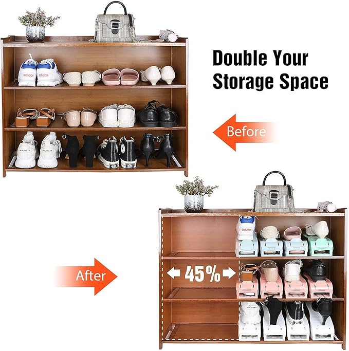 YIHATA Shoe Slots Organizer, Adjustable Shoe Stacker Storage Space Saver, Double Deck Shoe Rack Holder for Closet Organization, Thickening Quality Upgrade (16Pack, Black)