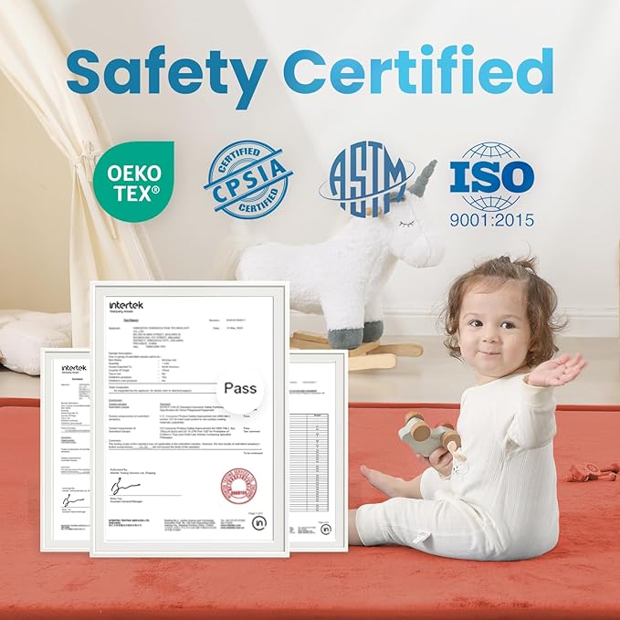 1.3" Thick Baby Play Mat for Floor Playpen, 50x50 Foam Tummy Time Mat, Padded Support Soft Plush Nursery Rug for Infant Kids Toddler Crawling Kick Activity (Brick)