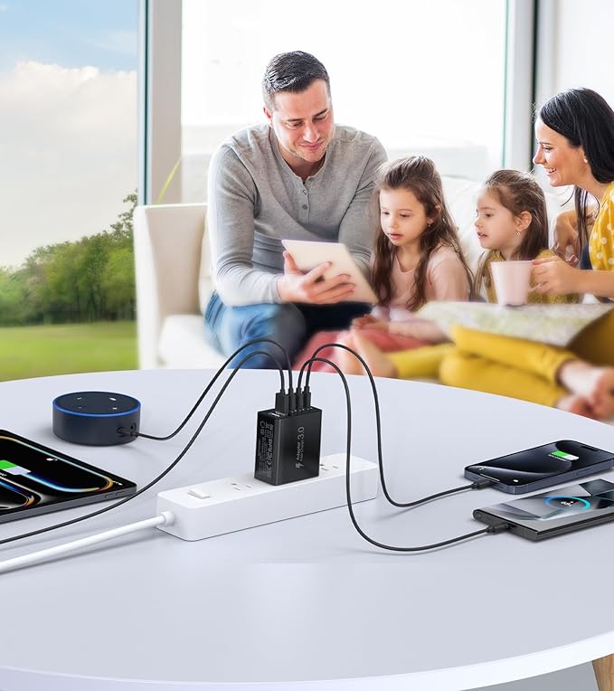 [2-Pack] USB C Wall Charger, 60W Type C Charger Block 5-Port Fast Charging Blocks,3USB C+2USB A Multiport Plug,PD Power Adapter Brick Cube for iPhone 16/15/14/13/12/Pro,iPad,Samsung,for Switch（Black）