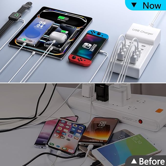 12-Port USB Charger 50W USB Charging Station, Fast Charger Hub for iPhone 15/14/13/12/Samsung/Tablet/Watch/Headphones/Laptop/Multiple Devices