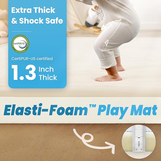 1.3" Thick Baby Play Mat for Floor Playpen, 71x79 Large Foam Tummy Time Mat, Padded Support Soft Plush Nursery Rug for Infant Kids Toddler Crawling Kick Activity (Ivory)