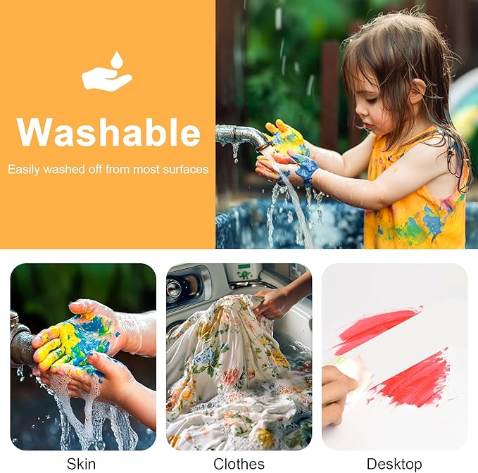 15 Colors Large Washable Paint Set (33.8oz/ 1000ml), Bulk Painting Supplies Non Toxic Tempera Paint for Kids Toddlers, Poster & Finger Paint for Art DIY Craft Classroom School Home-with Pump