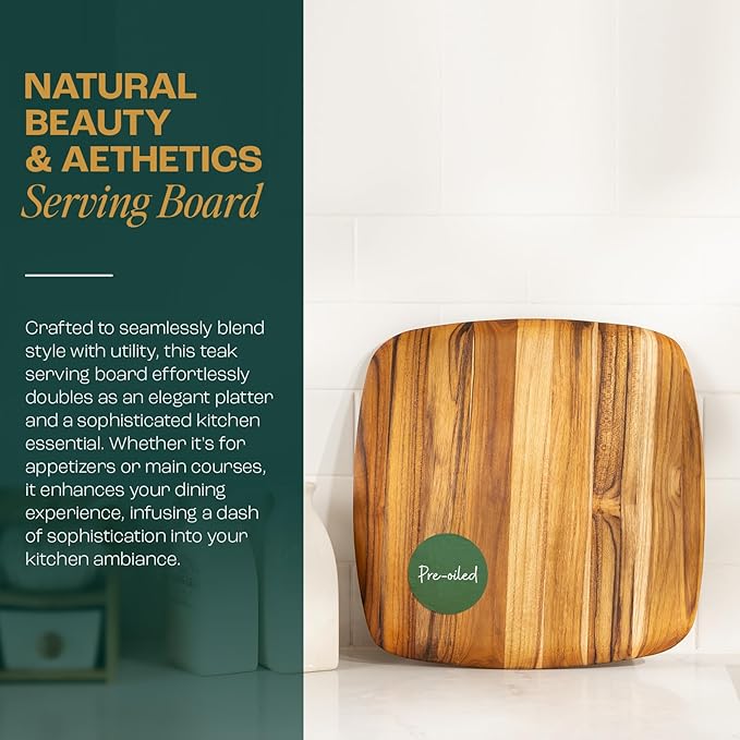 Yes4All Teak Cutting Boards for Kitchen, [12"x0.6"Thick] Easy Handle Serving Board, Pre-Oiled Teak Wood Charcuterie Board, Multipurpose use for Slicing, Serving, Decorating Wood Cutting Board