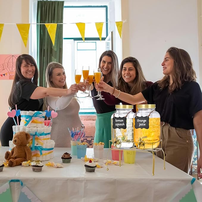 1 Gallon Glass Drink Dispenser Set of 2 – Drink Dispensers for Parties, Beverage Dispenser with Stand & 100% Leakproof Spigot, Ideal for Lemonade, Juice, Iced Tea, Laundry Detergent Dispenser