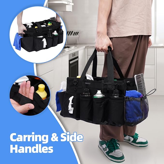 2 Large Cleaning Supplies Bags for Housekeepers for Kitchen, Black