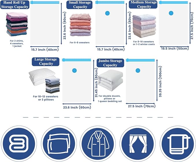 15 Pack Vacuum Storage Bags with Electric Pump, Space Saver Bags (8 Jumbo/7 Large) Compression for Comforters and Blankets, Sealer Clothes Storage Travel Essentials