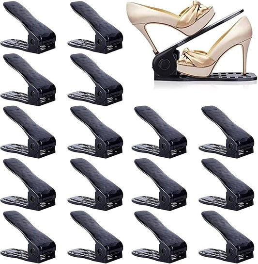 YIHATA Shoe Slots Organizer, Adjustable Shoe Stacker Storage Space Saver, Double Deck Shoe Rack Holder for Closet Organization, Thickening Quality Upgrade (16Pack, Black)
