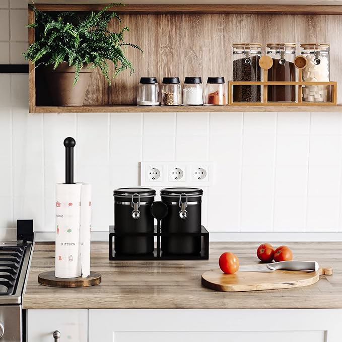 Yangbaga Ground Coffee Storage Container with Shelf, 2×63OZ 304 Stainless Steel Coffee and Sugar Container,Airtight Coffee Canisters with Scoop, Food Storage Jars for Kitchen,Nuts,Tea,Sugar