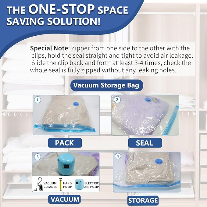 15 Pack Vacuum Storage Bags with Electric Pump, Space Saver Bags (8 Jumbo/7 Large) Compression for Comforters and Blankets, Sealer Clothes Storage Travel Essentials