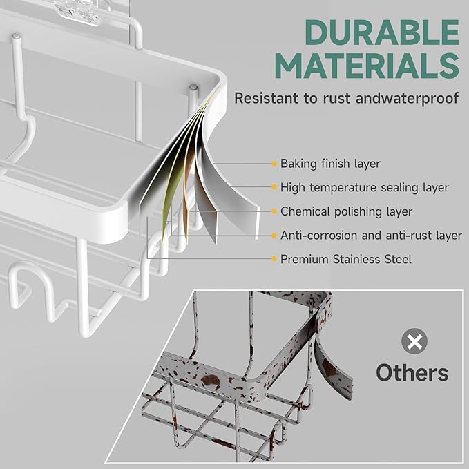 Veken 6-Pack Rustproof Waterproof Shower Caddy, Adhesive Shelves Rack with Soap Holder, Large Bathroom & Washroom Organizer, No Drilling Wall-Mounted Kitchen & Home Decor, Ideal for Bathtub Storage