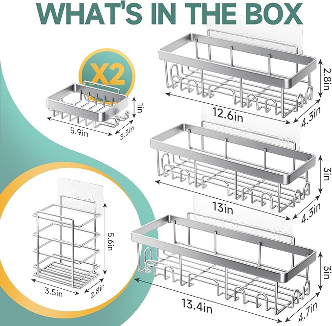 Veken Shower Caddy 6-Pack, Family Choice Award Winner, Large Wall Mounted Shower Rack, Bathroom Shelves Over Toilet, Organizer Storage Accessories with Soap Dish&Toothbrush Holder