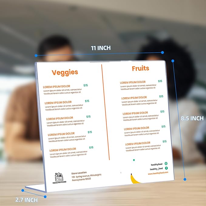 12 Pack L Shape Slanted Back 11x8.5 Plastic Sign Holders with Anti-Slip Pads, Business & Store Acrylic Tabletop Display Stand for Flyers, Menus, Documents, Price, Promotions, Wedding, Party Decoration