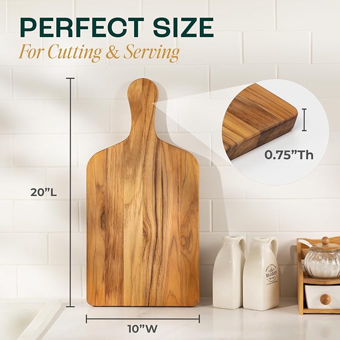 Yes4All Teak Cutting Boards for Kitchen, [20''Lx10''Wx0.75”] Ergonomic Handle Serving Board, Pre-Oiled Teak Wood Charcuterie Board, Multipurpose use for Slicing and Serving Wood Cutting Boards