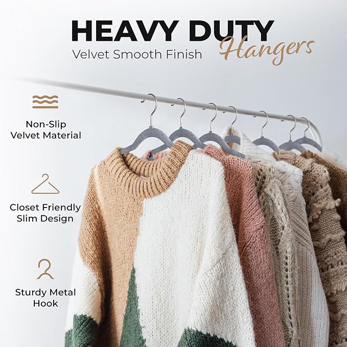 100 Pack Velvet Hanger for Shirt Pants Dresses Skirts Suits Jackets - Slim Space Saving Design - Standard Coat Hanger - Sturdy & Durable Design with Shoulder Grooves Hook - Grey