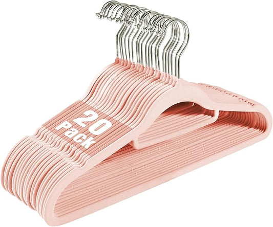Velvet Clothing Hangers Non-Slip Pink Suit Hanger Space Saving Clothes Hanger Heavy Duty Adult Hanger Hangers with 360°Swivel Hook 20 Pack