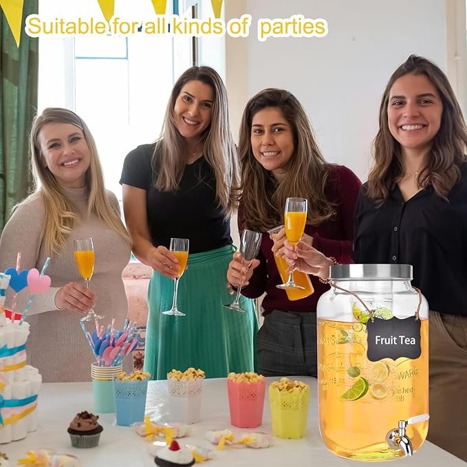 2 Gallon Glass Drink Dispenser, Drink Dispenser for Parties, Beverage Dispenser with Fruit Infuser, 100% Leakproof Spigot, Ideal for Lemonade, Juice, Iced Tea, Laundry Detergent Dispenser