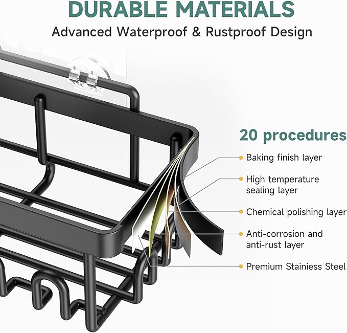 Veken Rustproof & Waterproof Shower Caddy 5-Pack, No Drilling Adhesive Wall Mounted Shower Shelves Rack, Heavy Weight Bearing, Large Organizer Storage Accessories, Ideal for Bathroom, Home & Kitchen