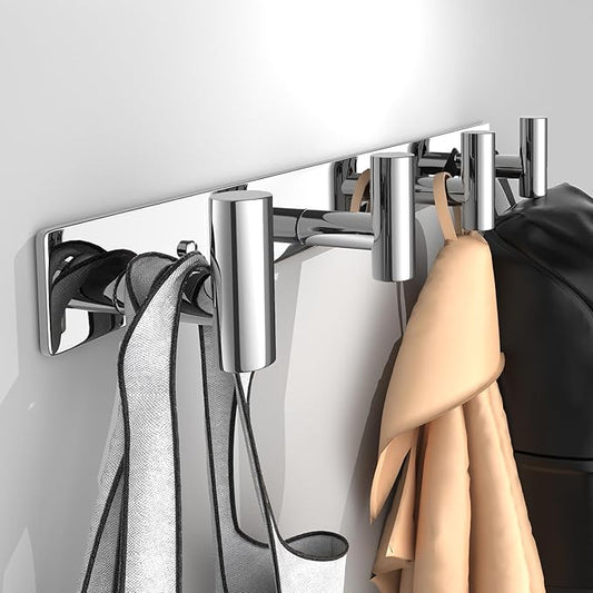 Wall Mounted Coat Rack-4 Hooks, Heavy Duty Stainless Steel Hook Rail for Towel Coat Hat Purse Bag Jacket, Towel Hooks for Entryway Bathroom Kitchen (Glossy 4 Hooks - 1 Pack)