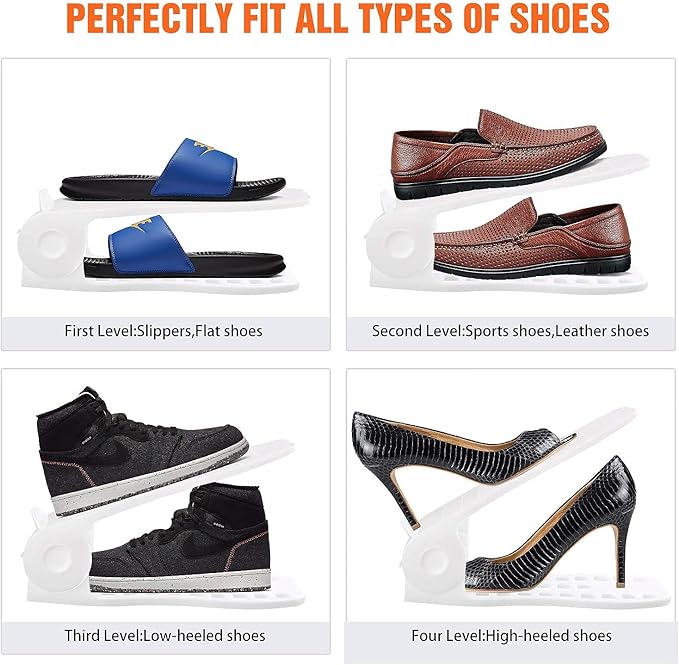 YIHATA Shoe Slots Organizer, Adjustable Shoe Stacker Storage Space Saver, Double Deck Shoe Rack Holder for Closet Organization, Thickening Quality Upgrade (16Pack, Black)