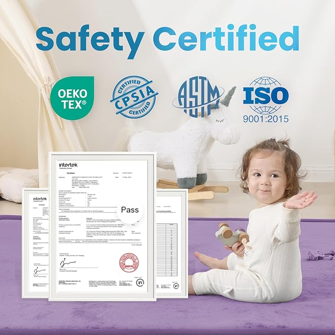 1.3" Thick Baby Play Mat for Floor Playpen, 50x50 Foam Tummy Time Mat, Padded Support Soft Plush Nursery Rug for Infant Kids Toddler Crawling Kick Activity (Lavender)