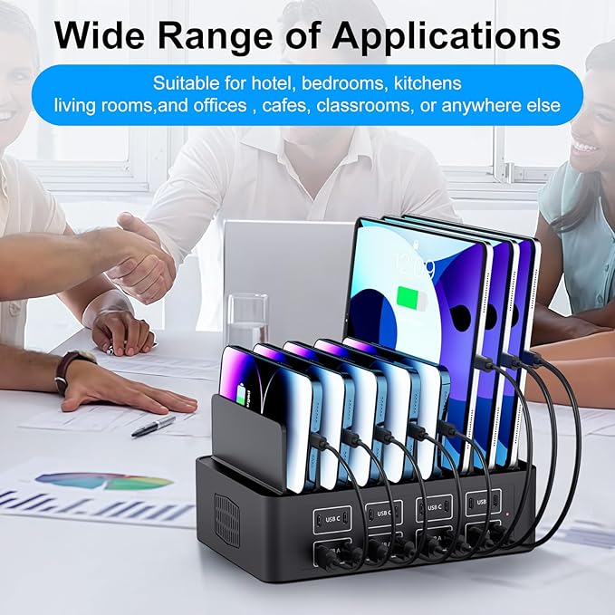 150W/35A Charging Station for Multiple Devices, 16 Port USB C Fast Charging Station with Adjustable Dividers - Organizer Charging Dock for Smartphone, iPad, Kindle, Tablet & More