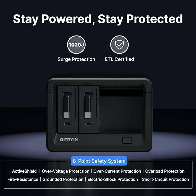 10-in-1 Desktop Charging Station with 2 Retractable Type-C Wall Chargers, 40W USB-C Power Strip with Flat Plug, Extension Cord with 1020J Surge Protection for Home Office