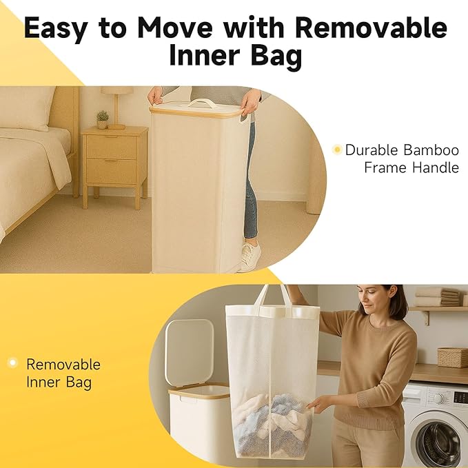 100L/26 Gallon Extra Large Foldable Laundry Hamper with Lid - Dirty Clothing Hamper & Collapsible Basket, Portable Clothes Organizer for Home, Travel, Bathroom & Laundry Room, Beige