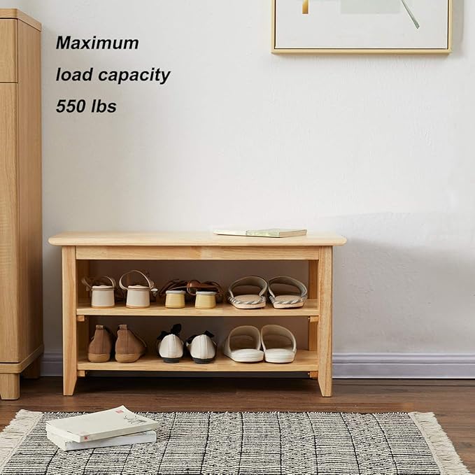 XKZG Storage Bench Wooden Shoe Rack Bench Simple Style Wood Entryway Bench (Natural,31.5")